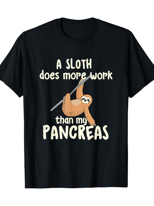 Men's Graphic T-Shirt A Sloth Does More Work Than My Pancreas Hanging On Tree Branch Sloth