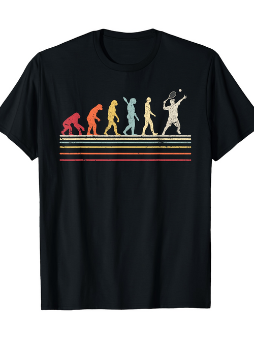 Men's Graphic T-Shirt Retro Evolution Progression Graphic With Tennis Player Silhouette