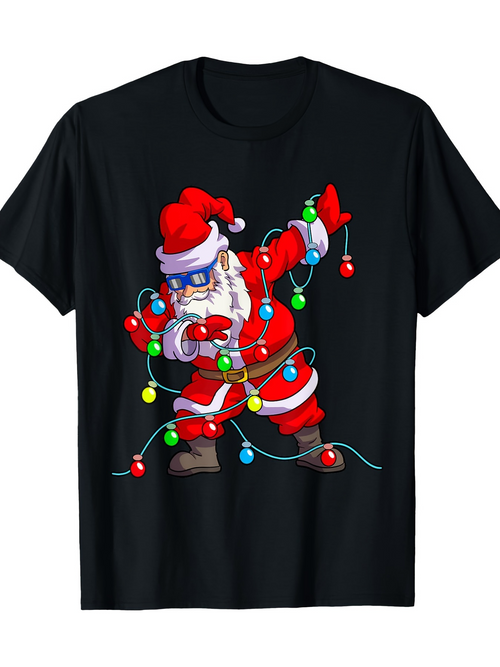 Men's Graphic T-Shirt Colorful Christmas Lights Wrapping Dancing Festive Holiday Santa Claus