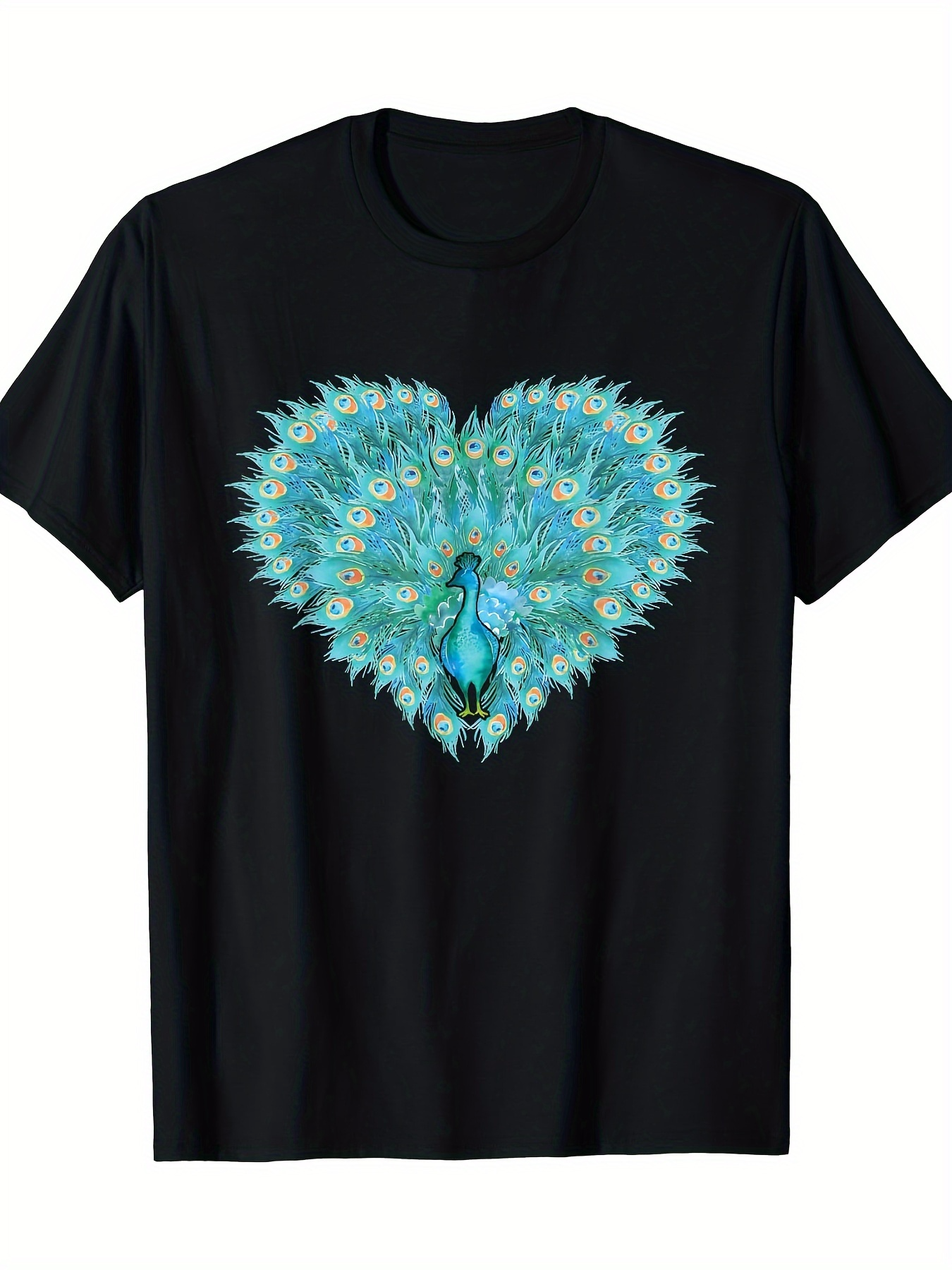 Men's Graphic T-Shirt Spectacular Feathers Forming A Peacock Shaped Heart Centerpiece Design Peacock