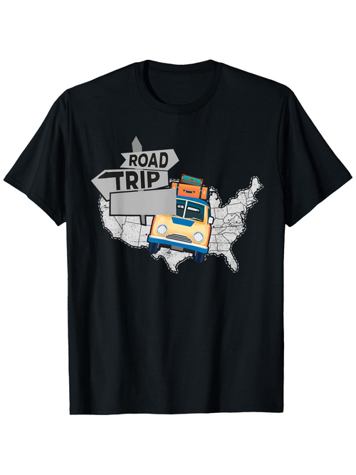 Men's Graphic T-Shirt Road Trip Classic American Map With Traveling Van And Direction Signs