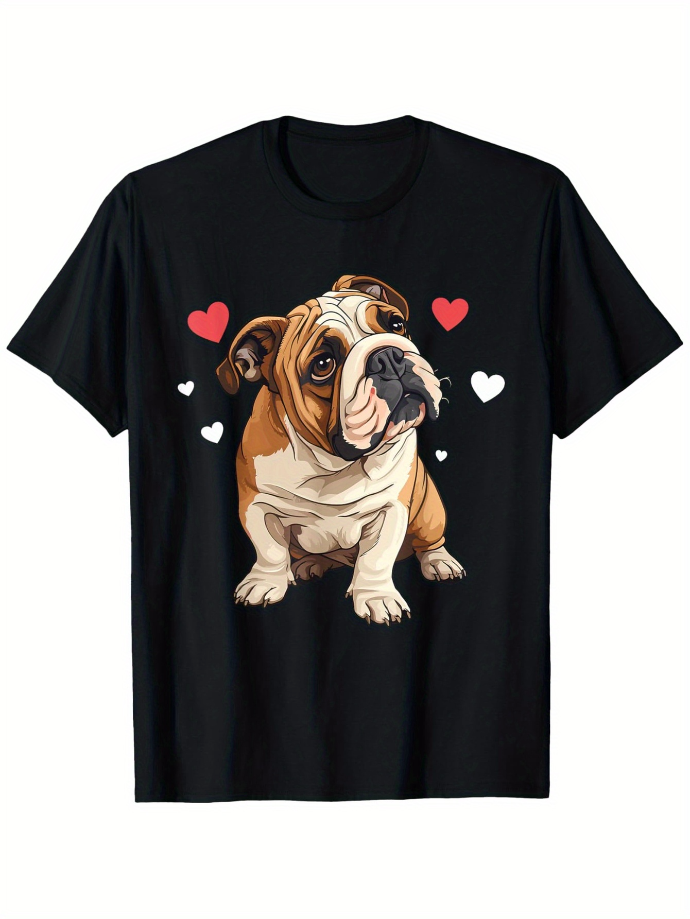 Men's Graphic T-Shirt Lovable Bulldog Surrounded By Red And White Hearts Sitting