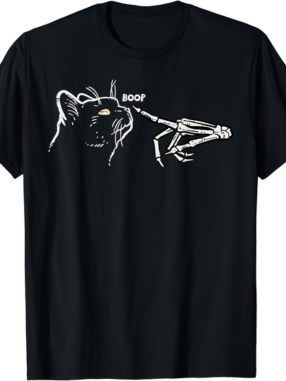 Men's Graphic T-Shirt Boop A Whimsical Cat And Skeleton Hand Drawing