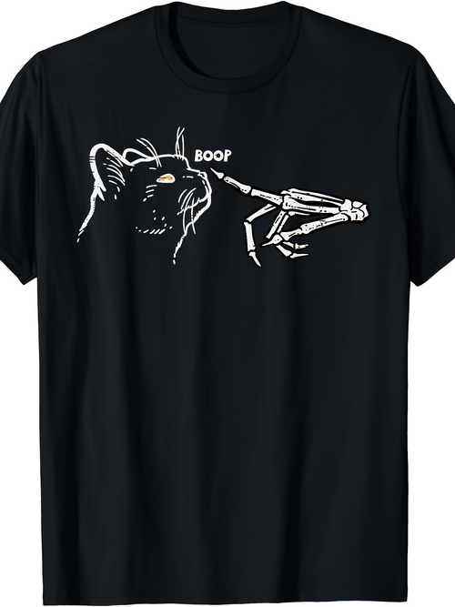Men's Graphic T-Shirt Boop A Whimsical Cat And Skeleton Hand Drawing