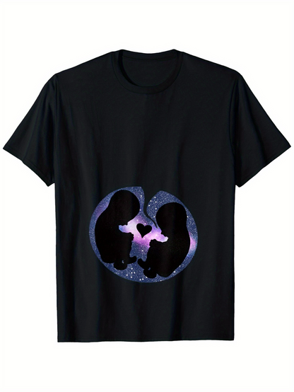 Men's Graphic T-Shirt Cosmic Silhouette Twin Cats Gazing At Glowing Heart