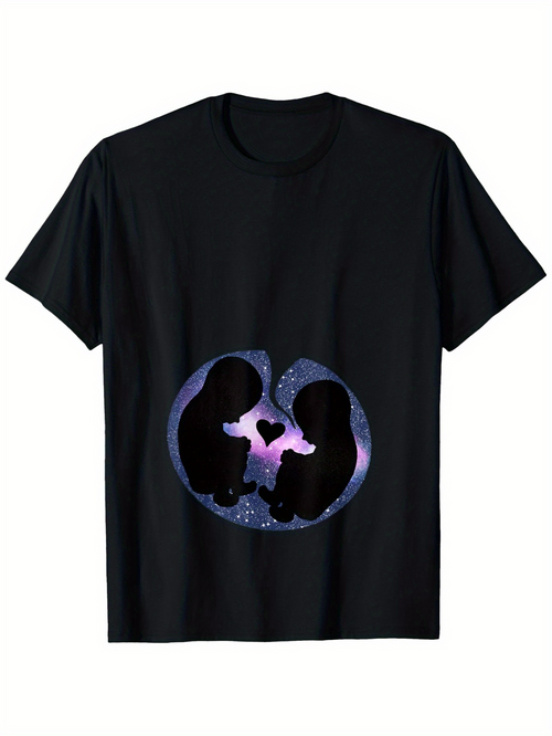 Men's Graphic T-Shirt Cosmic Silhouette Twin Cats Gazing At Glowing Heart