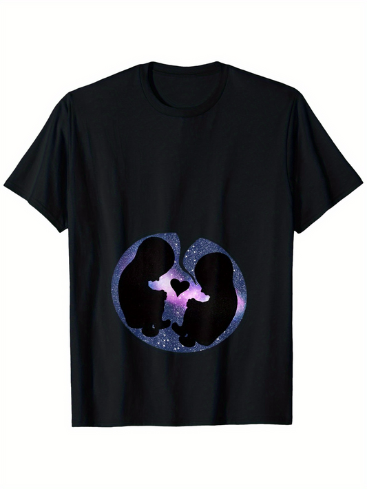 Men's Graphic T-Shirt Cosmic Silhouette Twin Cats Gazing At Glowing Heart