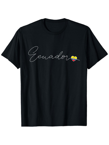 Men's Graphic T-Shirt Ecuador Cursive Lettering With Flag Colored Heart Accent