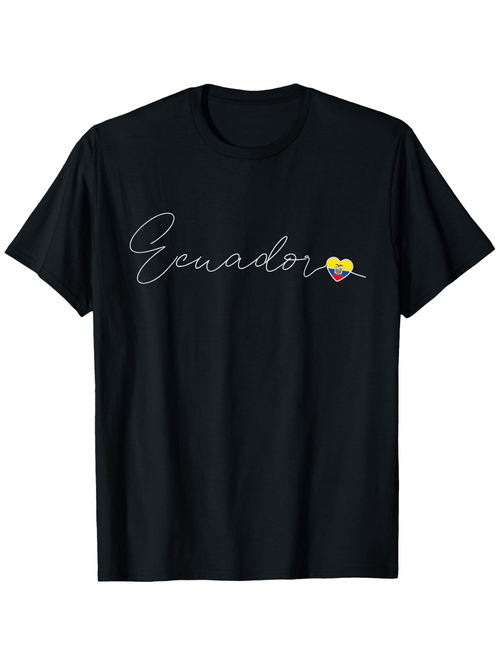 Men's Graphic T-Shirt Ecuador Cursive Lettering With Flag Colored Heart Accent