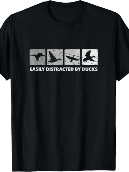 Men's Graphic T-Shirt Easily Distracted By Ducks Grayscale Flying Silhouettes In Graphic Window Duck