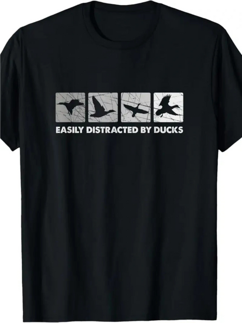 Men's Graphic T-Shirt Easily Distracted By Ducks Grayscale Flying Silhouettes In Graphic Window Duck