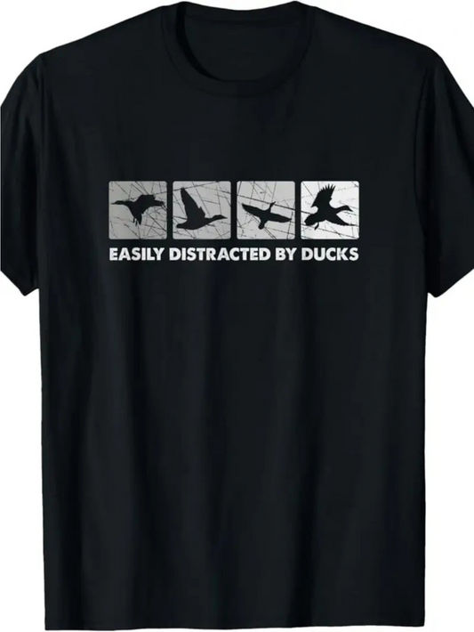 Men's Graphic T-Shirt Easily Distracted By Ducks Grayscale Flying Silhouettes In Graphic Window Duck