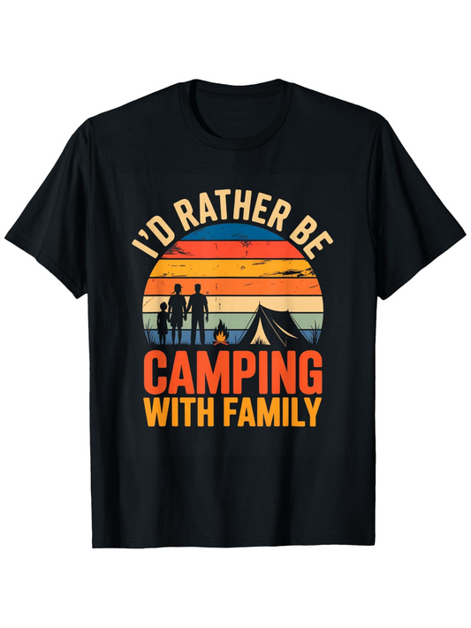 Men's Graphic T-Shirt Id Rather Be Camping With Family Retro Sunset Silhouette Family And Tent