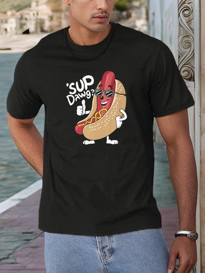 Men's Graphic T-Shirt Sup Dawg Cartoon Hot Dog With Sunglasses And Thumbs Up Character