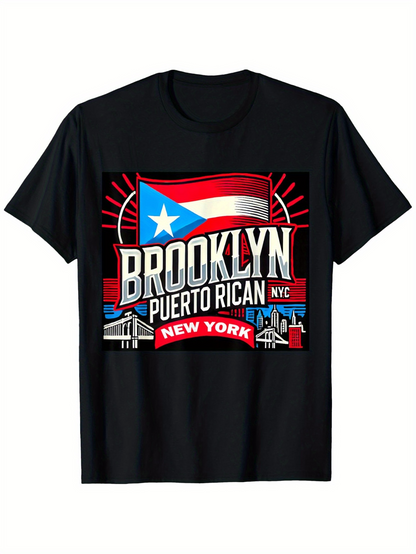Men's Graphic T-Shirt Brooklyn Puerto Rican NYE New York Under Bold Puerto Rico Flag