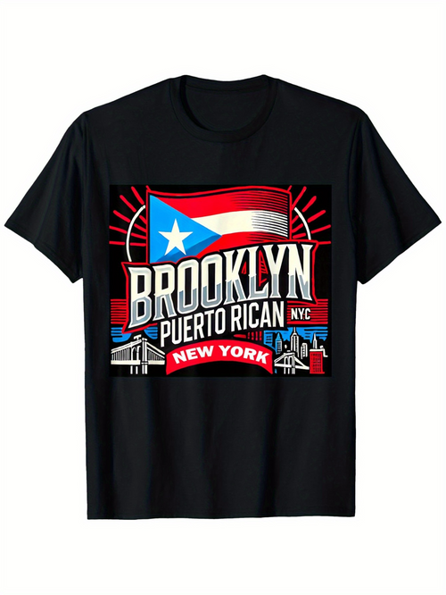 Men's Graphic T-Shirt Brooklyn Puerto Rican NYE New York Under Bold Puerto Rico Flag