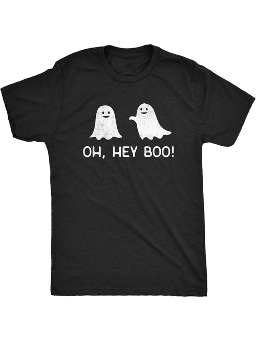 Men's Graphic T-Shirt Oh Hey Boo Two Smiling Cartoon Ghosts On Plain Black T Shirt