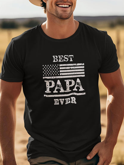 Men's Graphic T-Shirt Best Papa Ever With Vintage American Flag Motif And Bold White Letters