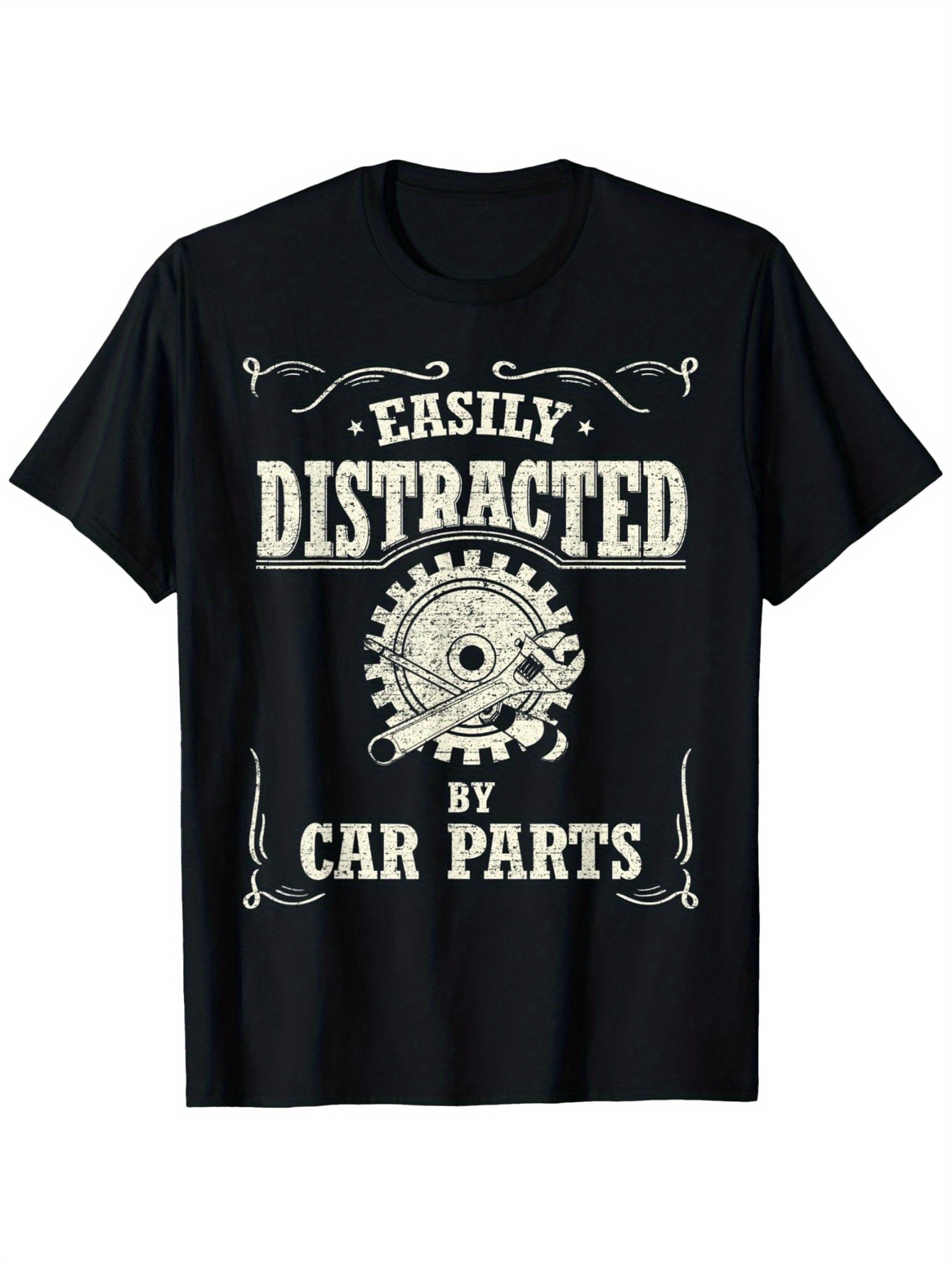 Men's Graphic T-Shirt Easily Distracted By Car Parts Graphic Gear Surrounded By Metallic Accents