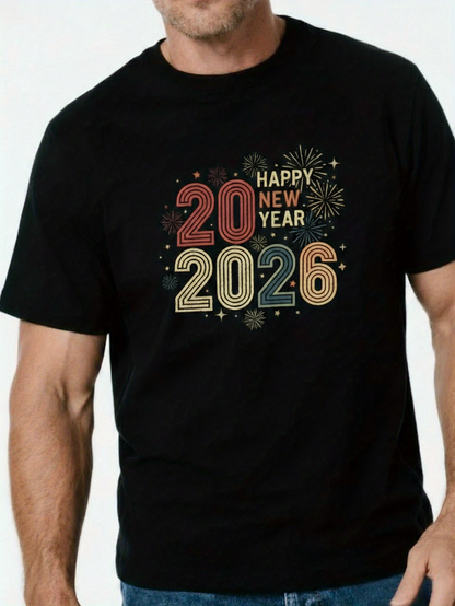 Men's Graphic T-Shirt Happy New Year Fireworks With Bold Colorful Numbers Celebration