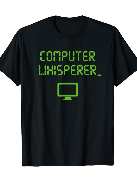 Men's Graphic T-Shirt Computer Whisperer Retro Green Text With Minimal Computer Monitor