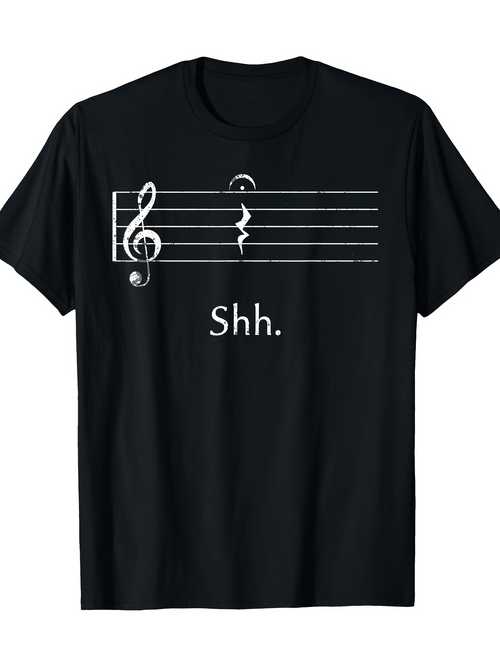 Men's Graphic T-Shirt Shhh Musical Staff With Rest Symbol Over Black T Shirt