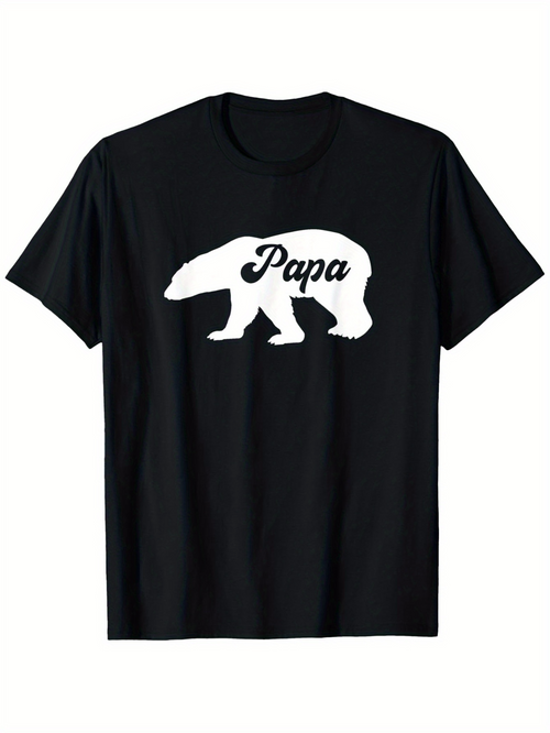Men's Graphic T-Shirt Papa Bold White Silhouette Walking Across A Black Bear