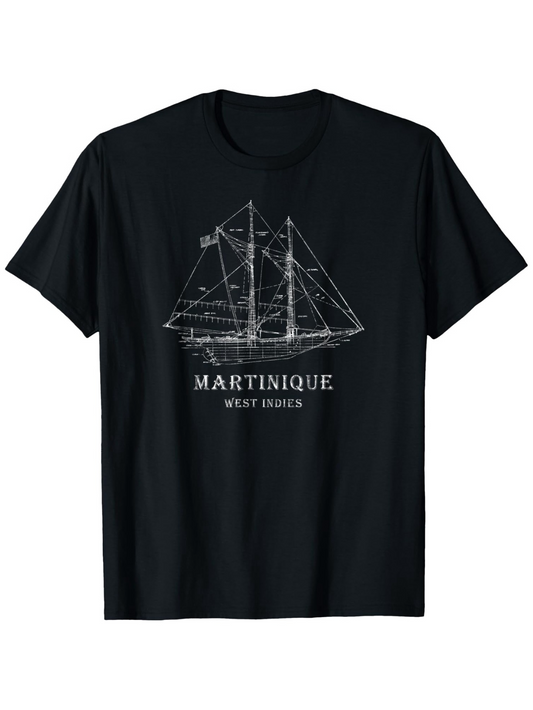 Men's Graphic T-Shirt Martinique West Indies Blueprint Sketch Sailboat With Nautical Draft Lines