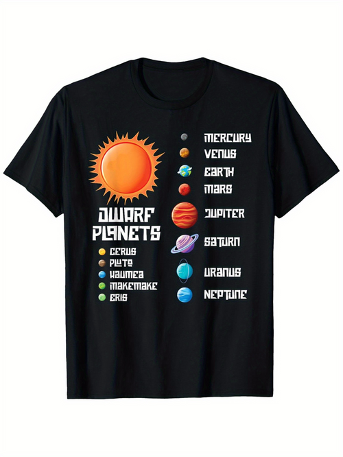 Men's Graphic T-Shirt Vibrant Solar System Planets Chart With Colorful Celestial Objects Sun