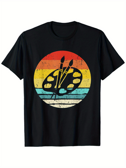 Men's Graphic T-Shirt Retro Sunset Palette With Brushes Artistic Painting Palette