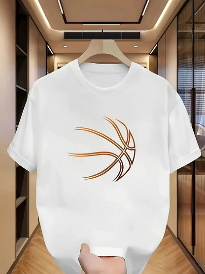 Men's Graphic T-Shirt Golden Line Art Curved Strokes On White Basketball