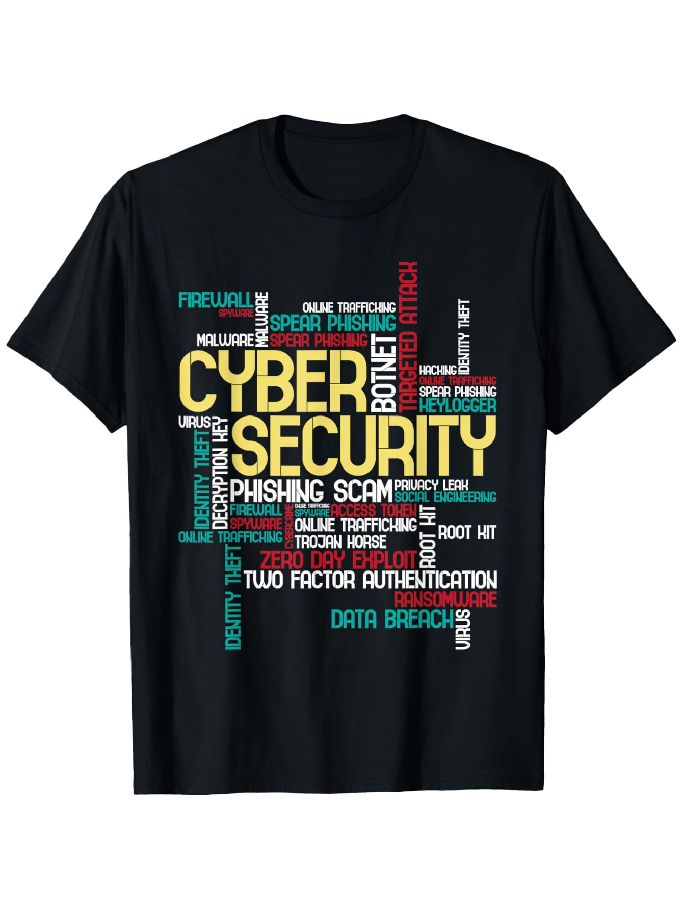 Men's Graphic T-Shirt Cyber Security Themed Words With Bold Contrasting Letters Forming Network Design