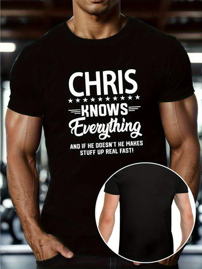 Men's Graphic T-Shirt Chris Knows Everything Makes Stuff Up Gym Humor T Shirt