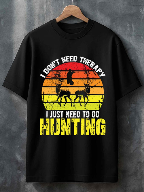 Men's Graphic T-Shirt I Dont Need Therapy Sunset With Flying Birds And Deer Hunting