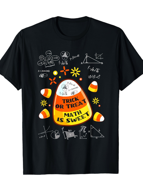 Men's Graphic T-Shirt Trick Or Treat Math Is Sweet With Halloween Candy Surrounded By Fun Math Doodles