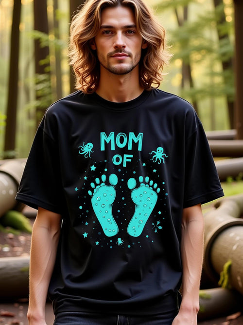 Men's Graphic T-Shirt Mom Of With Playful Blue Baby Footprints Surrounded By Tiny Stars