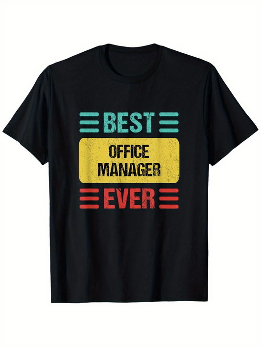 Men's Graphic T-Shirt Best Office Manager Ever Retro Color Blocked Graphic Typography Design Shirt