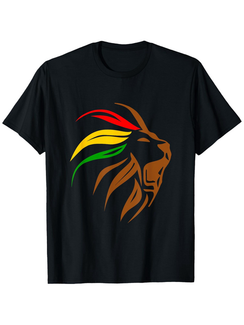 Men's Graphic T-Shirt Reggae Colors With Bold Abstract Lines Majestic Lion