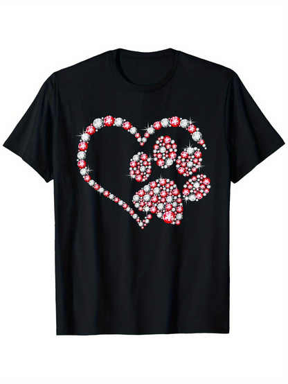 Men's Graphic T-Shirt Tiny Blossoms Forming Heart Outline With Playful Puppy Paw Print