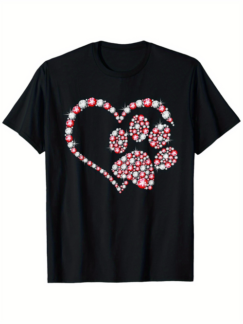 Men's Graphic T-Shirt Tiny Blossoms Forming Heart Outline With Playful Puppy Paw Print