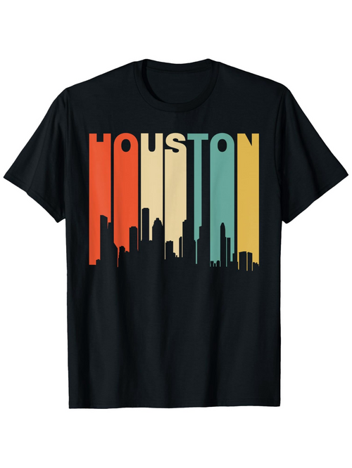 Men's Graphic T-Shirt Retro Vertical Color Bars With City Skyline Houston