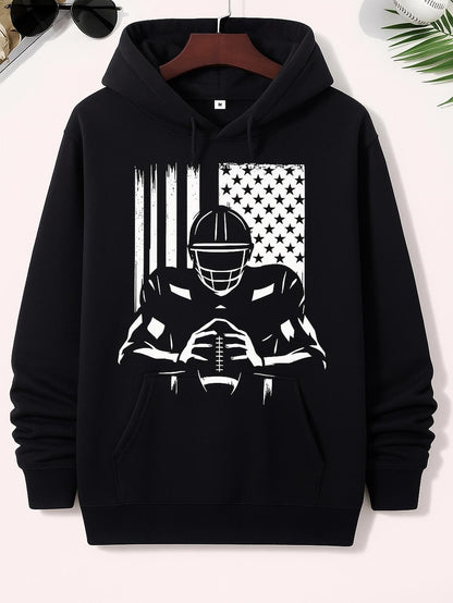 Men's Graphic Hoodie Patriotic Shadows With Stylized American Flag And Football Player