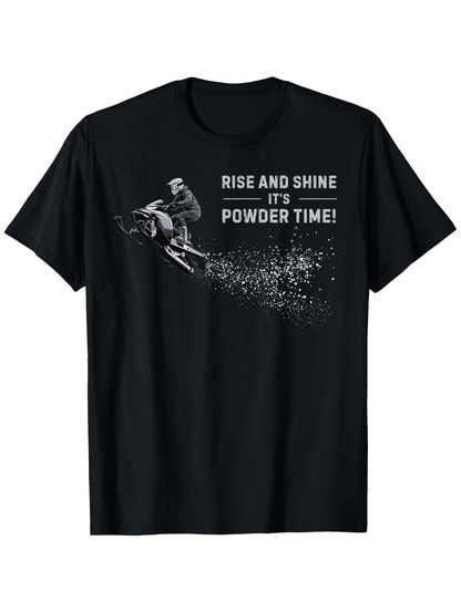 Men's Graphic T-Shirt Rise And Shine Powder Time Energetic Snowboarder With Snow Spray Effect