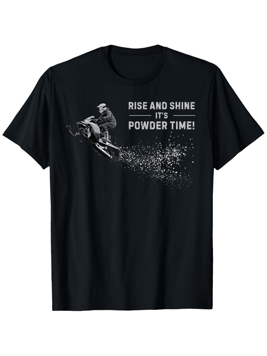 Men's Graphic T-Shirt Rise And Shine Powder Time Energetic Snowboarder With Snow Spray Effect