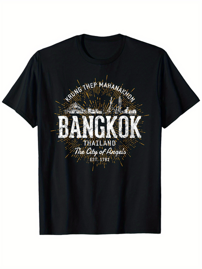 Men's Graphic T-Shirt Grand Firework Burst With City Nickname Among Faded Streetlights Bangkok
