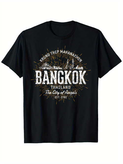 Men's Graphic T-Shirt Grand Firework Burst With City Nickname Among Faded Streetlights Bangkok