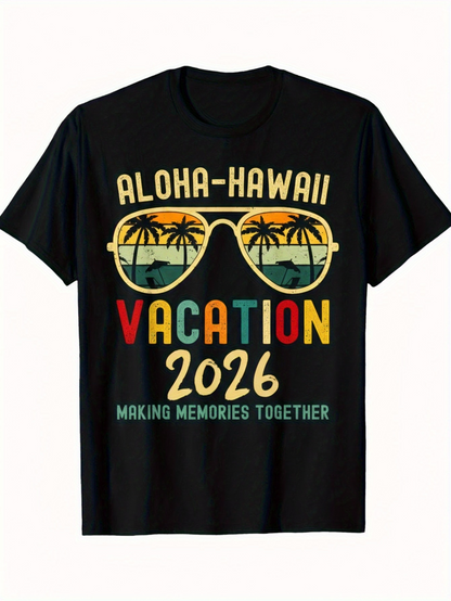 Men's Graphic T-Shirt Aloha Hawaii Vacation Making Memories Under Sunset Palms Sunglasses