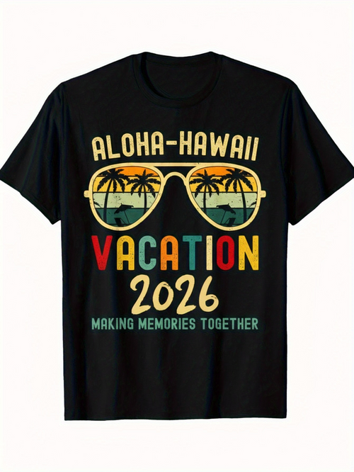 Men's Graphic T-Shirt Aloha Hawaii Vacation Making Memories Under Sunset Palms Sunglasses