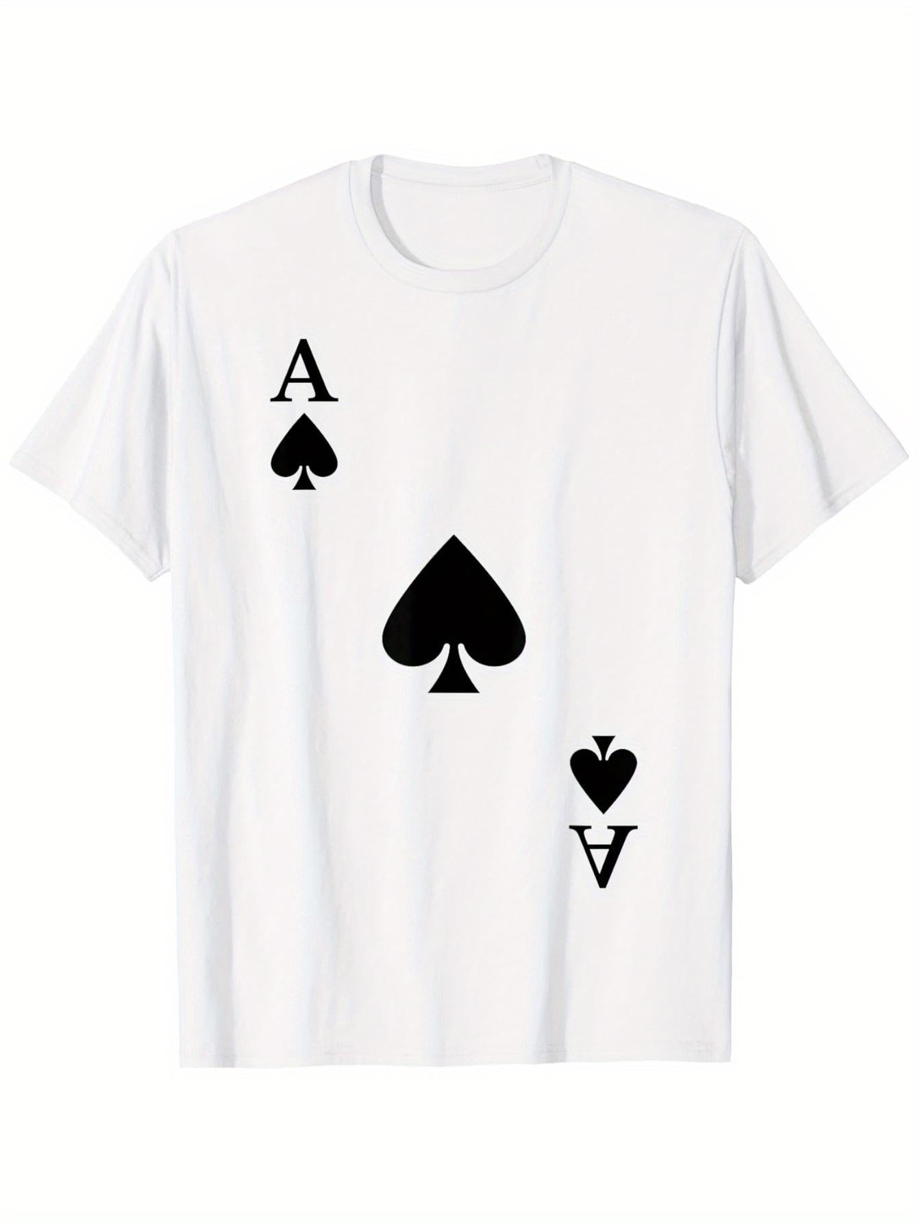 Men's Graphic T-Shirt Playing Card Motif With Bold Black Ace Spade Symbol Artwork