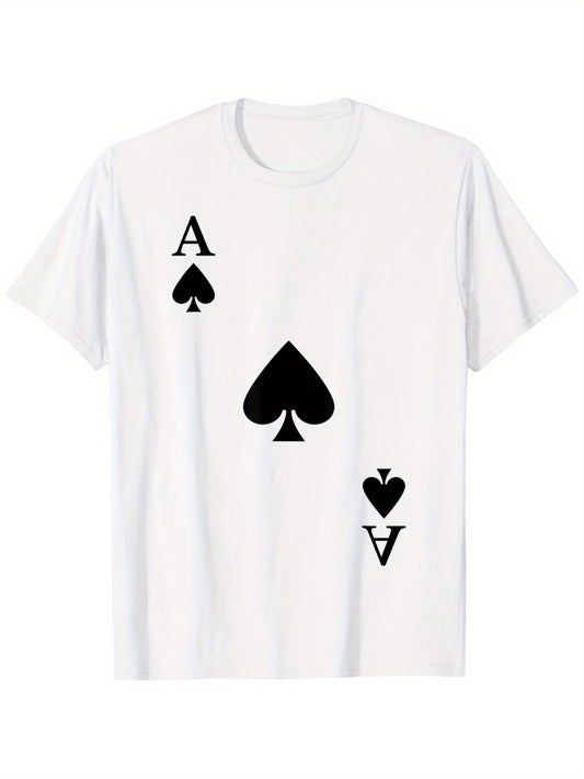 Men's Graphic T-Shirt Playing Card Motif With Bold Black Ace Spade Symbol Artwork